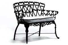 Hollywood Regency Neo Baroque Patio Love Seat Bench in Black Lacquer c 1960 - 4762858