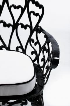 Hollywood Regency Neo Baroque Patio Love Seat Bench in Black Lacquer c 1960 - 4762859