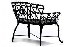Hollywood Regency Neo Baroque Patio Love Seat Bench in Black Lacquer c 1960 - 4762861