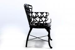 Hollywood Regency Neo Baroque Patio Love Seat Bench in Black Lacquer c 1960 - 4762862
