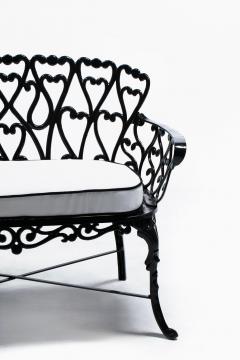 Hollywood Regency Neo Baroque Patio Love Seat Bench in Black Lacquer c 1960 - 4762865