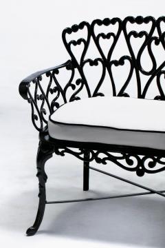 Hollywood Regency Neo Baroque Patio Love Seat Bench in Black Lacquer c 1960 - 4762866