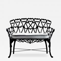 Hollywood Regency Neo Baroque Patio Love Seat Bench in Black Lacquer c 1960 - 4763120