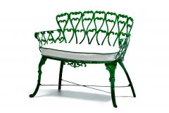 Hollywood Regency Neo Baroque Patio Love Seat Bench in Green Lacquer c 1960 - 4762876