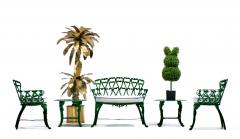 Hollywood Regency Neo Baroque Patio Love Seat Bench in Green Lacquer c 1960 - 4762878