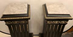 Hollywood Regency Neoclassical Ebony Pedestals Bronze Mounted Marble Tops Pair - 2974339