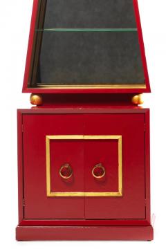 Hollywood Regency Obelisk Cabinet Finished in Red Lacquer Gold Leaf circa 1960 - 2992366
