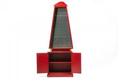 Hollywood Regency Obelisk Cabinet Finished in Red Lacquer Gold Leaf circa 1960 - 2992375