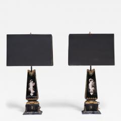 Hollywood Regency Opaline Bronze Painted Table Lamps France 1920s - 4213907