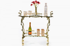 Hollywood Regency Ornate Chinoiserie Polished Brass Bar Cart c 1955 - 3069968