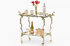 Hollywood Regency Ornate Chinoiserie Polished Brass Bar Cart c 1955 - 3069969