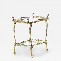 Hollywood Regency Ornate Chinoiserie Polished Brass Bar Cart c 1955 - 3074581