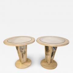 Hollywood Regency Paint Decorated Mirrored Side End or Lamp Tables a Pair - 2988389