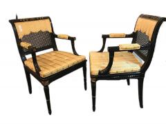 Hollywood Regency Pair of Ebony and Gilt Gold Armchairs Attributed Maison Jansen - 3004578
