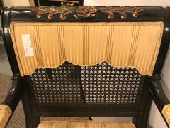 Hollywood Regency Pair of Ebony and Gilt Gold Armchairs Attributed Maison Jansen - 3004582