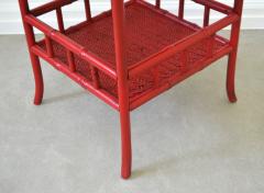 Hollywood Regency Red Lacquered Faux Bamboo Side Table - 2597178