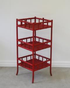 Hollywood Regency Red Lacquered Faux Bamboo Side Table - 2597181