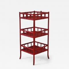 Hollywood Regency Red Lacquered Faux Bamboo Side Table - 2602787