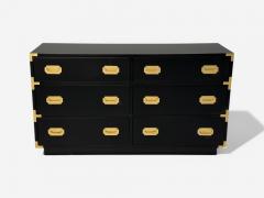 Hollywood Regency Satin Black Wood Brass Campaign Dresser USA 1970s - 4093145