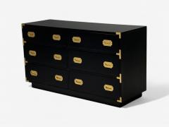 Hollywood Regency Satin Black Wood Brass Campaign Dresser USA 1970s - 4093146