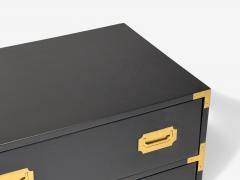 Hollywood Regency Satin Black Wood Brass Campaign Dresser USA 1970s - 4093148