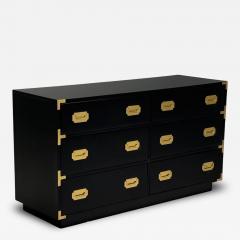 Hollywood Regency Satin Black Wood Brass Campaign Dresser USA 1970s - 4095432