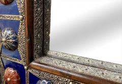 Hollywood Regency Style Blue Mirror Bronze Stones inlay in Filligree Design - 3374707