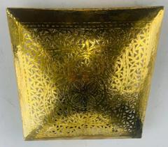 Hollywood Regency Style Brass Square Filigree Design Wall Sconce a Pair - 2867377