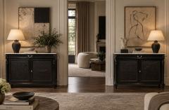 Hollywood Regency Style Buffets Black Painted Wood Marble France 1940s - 4794211