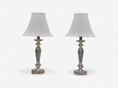 Hollywood Regency Style Cut Crystal Fabric Small Table Lamps USA 1970s - 4429446