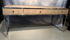 Hollywood Regency Style Desk with Embossed Stitched Leather on a Chrome Frame - 2972473