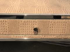 Hollywood Regency Style Desk with Embossed Stitched Leather on a Chrome Frame - 2972475