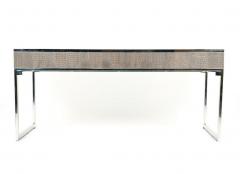 Hollywood Regency Style Desk with Embossed Stitched Leather on a Chrome Frame - 2972476