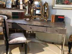 Hollywood Regency Style Desk with Embossed Stitched Leather on a Chrome Frame - 2972480