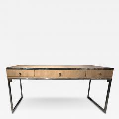 Hollywood Regency Style Desk with Embossed Stitched Leather on a Chrome Frame - 2974506