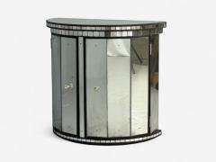 Hollywood Regency Style Distressed Glass Mirrored Demilune Cabinet - 4427445