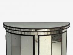 Hollywood Regency Style Distressed Glass Mirrored Demilune Cabinet - 4427446