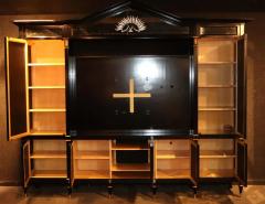 Hollywood Regency Style Ebony Cabinet Bookcase Entertainment Unit Breakfront - 2945198