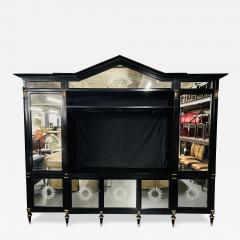 Hollywood Regency Style Ebony Cabinet Bookcase Entertainment Unit Breakfront - 2957008