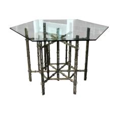 Hollywood Regency Style Faux Bamboo Metal Glass Dining or Center Table - 4157649