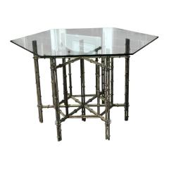 Hollywood Regency Style Faux Bamboo Metal Glass Dining or Center Table - 4157650
