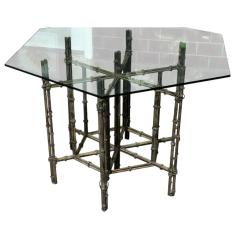Hollywood Regency Style Faux Bamboo Metal Glass Dining or Center Table - 4157651