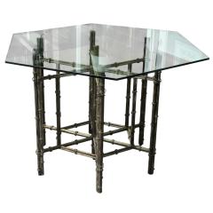 Hollywood Regency Style Faux Bamboo Metal Glass Dining or Center Table - 4157652