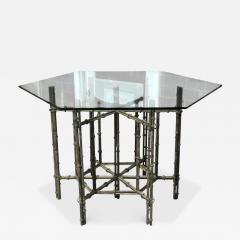Hollywood Regency Style Faux Bamboo Metal Glass Dining or Center Table - 4160554