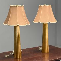 Hollywood Regency Style Fluted Table Lamps Gilt Metal Silk USA 21st C  - 3979759