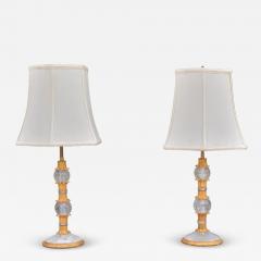 Hollywood Regency Style Gilt Metal Rock Crystal Table Lamps France 1940s - 4207698