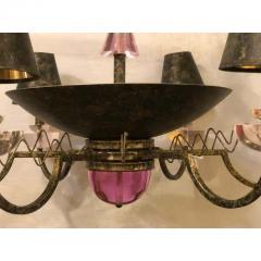 Hollywood Regency Style Iron and Lucite with Colored Glass Chandelier - 1384084