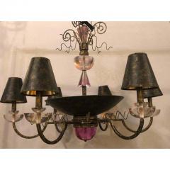 Hollywood Regency Style Iron and Lucite with Colored Glass Chandelier - 1384087