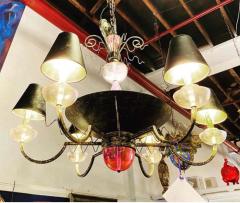 Hollywood Regency Style Iron and Lucite with Colored Glass Chandelier - 1384088