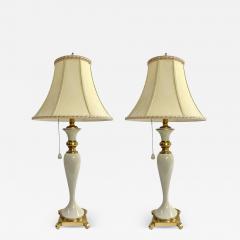 Hollywood Regency Style Lenox White Porcelain Brass Table Lamp a Pair - 3097941